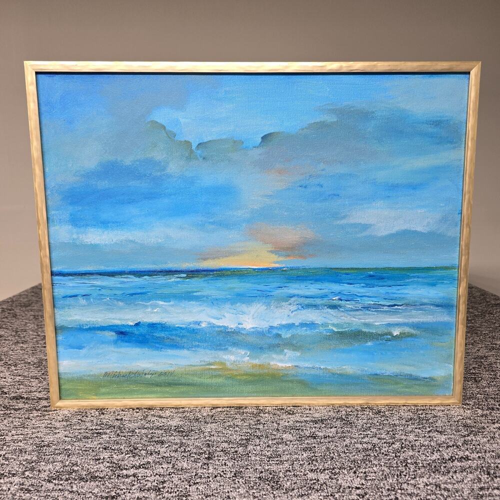 Original Michael Lathrop Seascape Oil Painting Canvas Gold Frame 2014 Signed